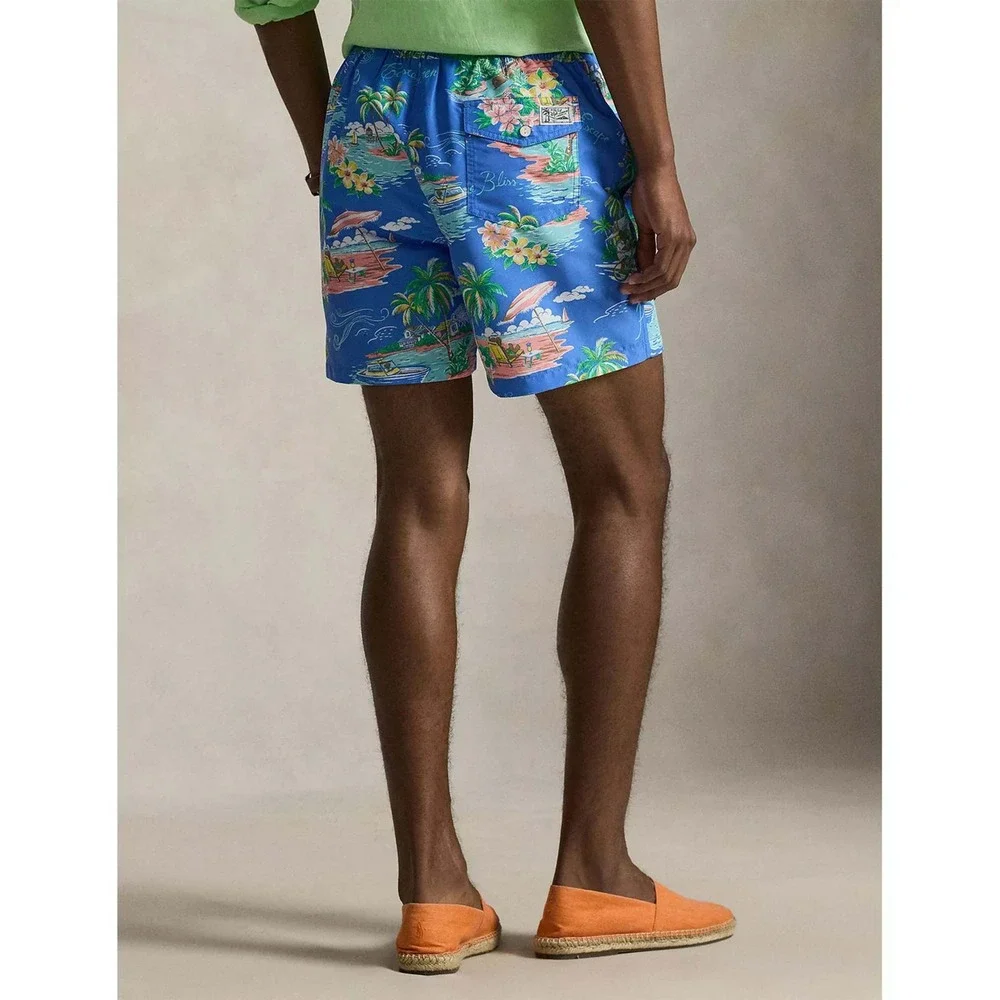 Polo Ralph Lauren Beachside Bliss Tropical Polo Bear Swim Trunks Blue XXL